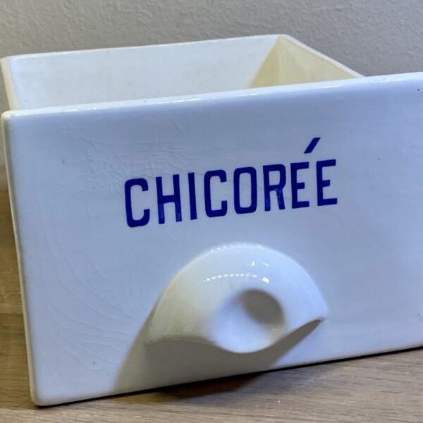 Voorraadbak voor in een keukenrek / kruidenrek - Roesler (Rodach) - opschrift in blauw CHICORÉE