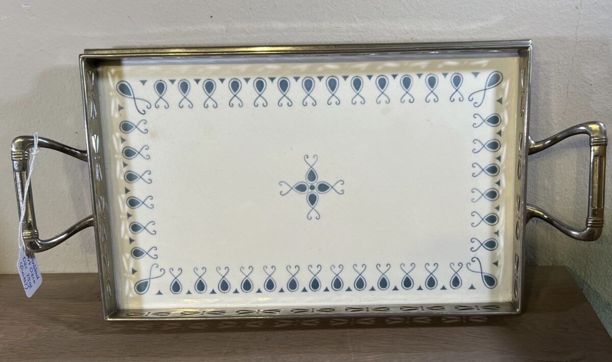 <p>Dienblad / Presenteerschaal - model op pootjes en met handgrepen en metalen rand - Art Deco</p> - Overig Duitsland
