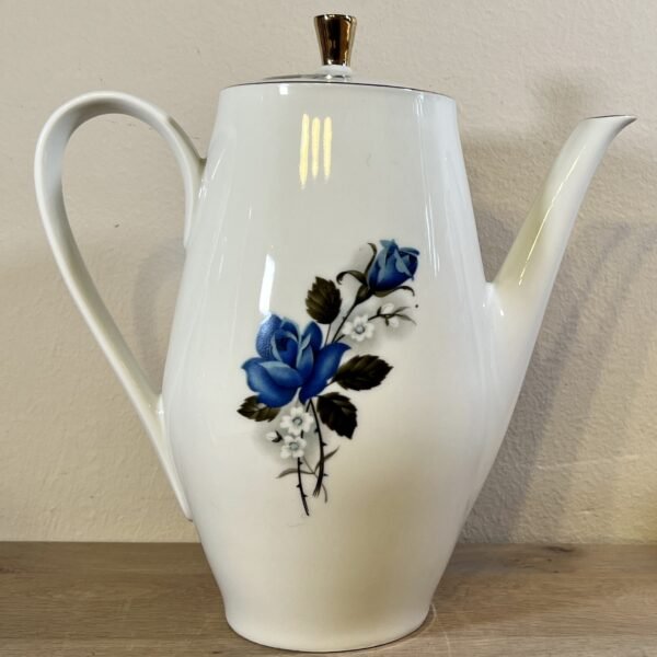 Theepot - porselein - Wunsiedel Bavaria - décor in wit met blauw met witte bloemen