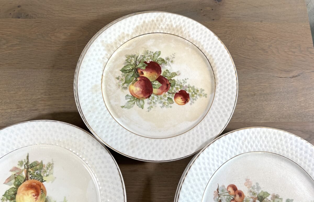 <p>Ontbijtbord / Dessertbord / Fruitbord - Societe Ceramique Maestricht - décor in verschillende soorten fruit</p> - Sociéte Céramique