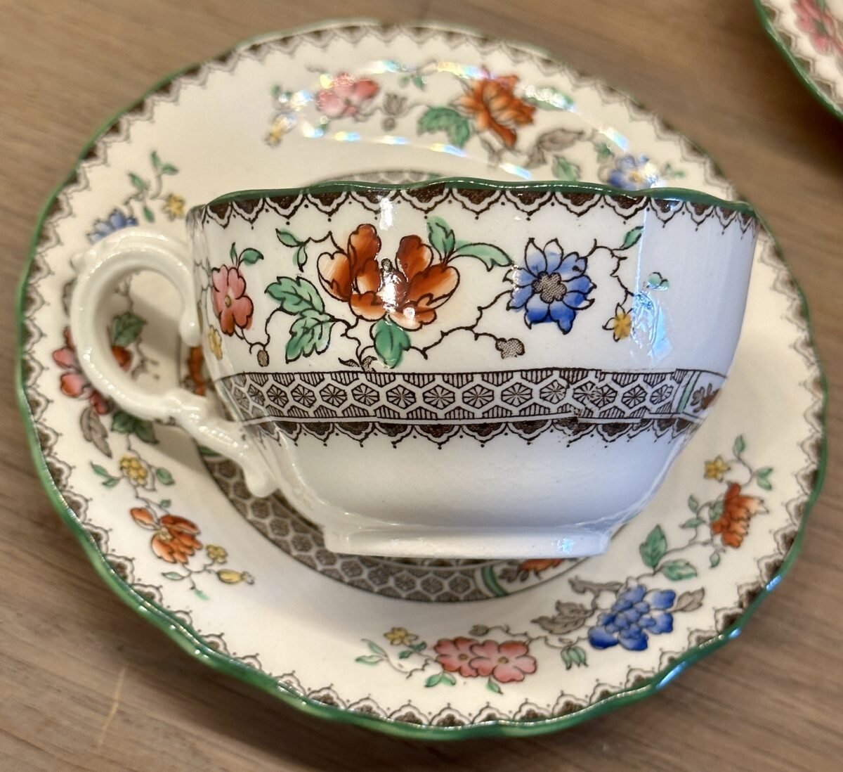 <p>Kop en schotel - klein, mokka, model - Copeland Spode RdNo 629599 - 1920s - décor CHINESE ROSE in bruin met bloemdecor</p> - Overig Engeland
