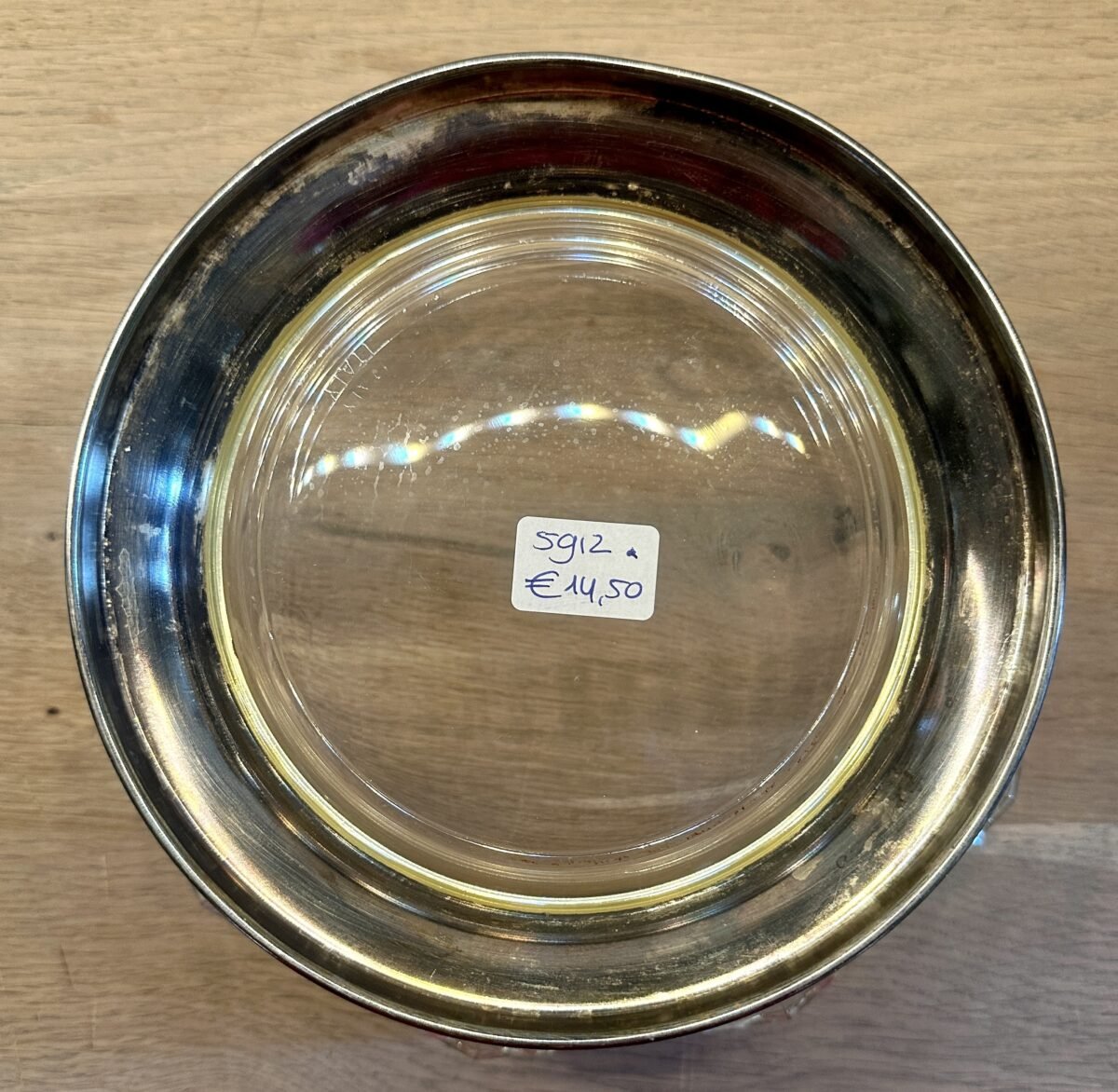 <p>Slaschaal / Slakom - dik glas met verzilverde standring - Italy</p> - Brocante