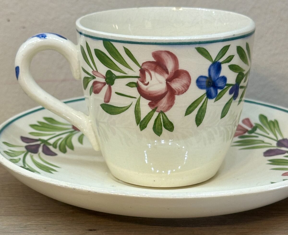 <p>Mokkakop / Espressokop met schotel - Sarreguemines - décor RUSTICANA</p> - Sarreguémines